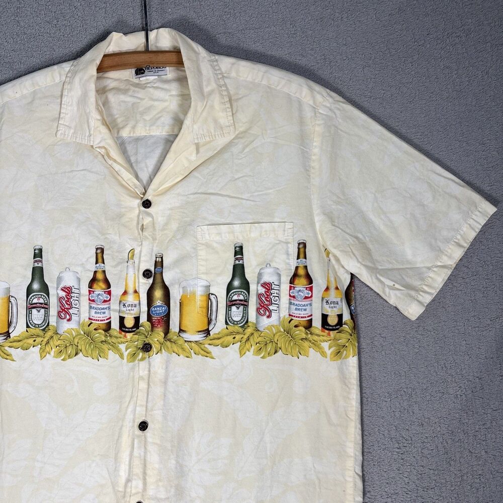 Vintage Aloha Republic Shirt Men’s L Beer Motif Camp Yellow USA Dadcore Resort - Picture 4 of 16